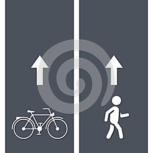 Bicycle and Pedestrian Paths. Walking path and bike path Vector illustration