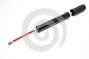 Bicycle pump with hose on white background