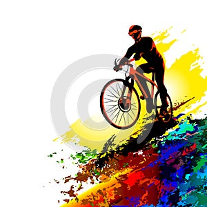 Bicycle race. Biker sport. Bicycle rider training for competition at a cycling road. Poster, banner, brochure template with a cycl