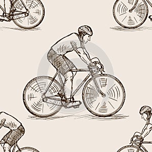 Bicycle racer sketch seamless pattern vector