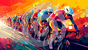 Bicycle racers competing on cycling championship. Cycle sports event low-poly vector illustration