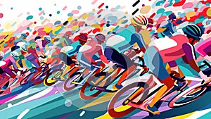 Bicycle racers competing on cycling championship. Cycle sports event low-poly vector illustration