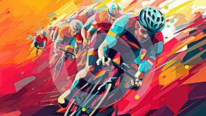 Bicycle racers competing on cycling championship. Cycle sports event low-poly vector illustration