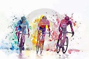 Bicycle racers in motion. Watercolor style illustration