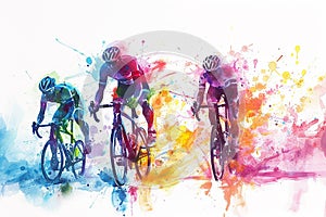 Bicycle racers in motion. Watercolor style illustration