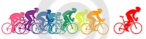 Bicycle racers on the road. Colorful vector illustration.