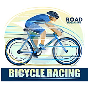 Bicycle racing. Road sports. Isolated vector on white background. Cycling emblem. Competition. Race. The winner racer rushes at