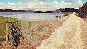 Bicycle on rail trail in South Gippsland photo