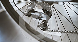 Bicycle rear wheel with gears close up