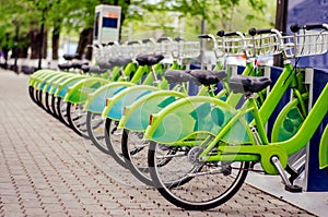 Bicycle rental system. Ecologically clean transport. bicycle sharing photo