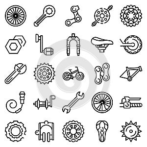 Bicycle repair icons set, outline style