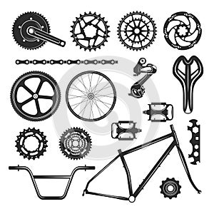 Bicycle repair parts set, vehicle element icon