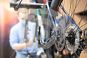 Bicycle repair shop, technical maintenance of a bike.