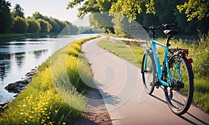 Bicycle Resting on Peaceful River Path