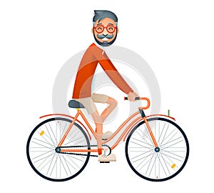 Bicycle Ride Geek Hipster Travel Lifestyle Concept Tourism Journey Symbol Man Bike Isolated Flat Design Template Vector