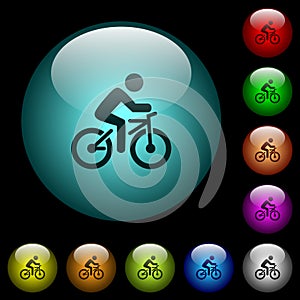 Bicycle with rider icons in color illuminated glass buttons