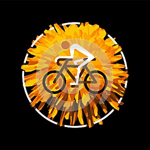 Bicycle rider yellow sign with dandelion flower on black. Vector illustration