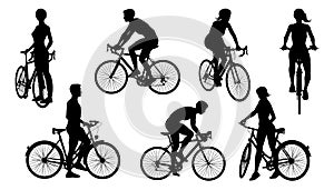 Bicycle Riding Bike Cyclists Silhouettes Set