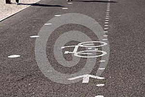 Bicycle road marking background. City streets with bicycle paths.