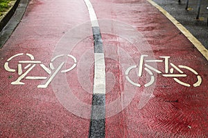 Bicycle road sign on bike lane