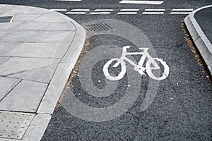 Bicycle road sign painted on the asphalt road