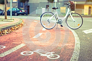 Bicycle road symbol over street bike lane with