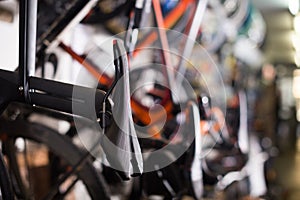 Bicycle saddles in shop