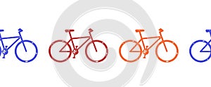 Bicycle seamless vector border. Horizontal Bike pattern repeat. Mountainbikes distressed grunge style. Sport design for