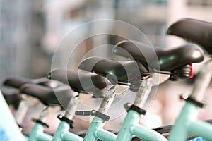 Bicycle Seats Are Uniformly Lined Up In A Row