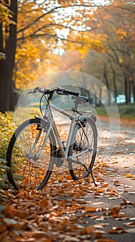 Bicycle serenity White bike stands peacefully in the quiet park