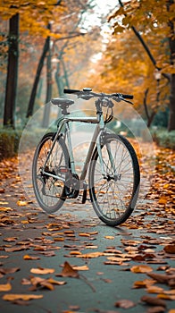 Bicycle serenity White bike stands peacefully in the quiet park