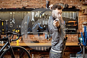 Bicycle service worker at the workshop