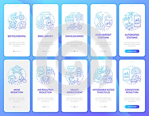 Bicycle-sharing system onboarding mobile app page screen set