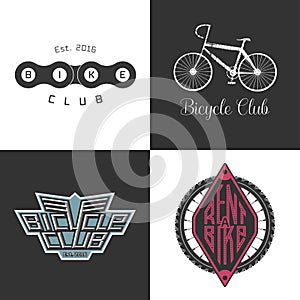 Bicycle shop, rent a bike, bicycle repair set of vector logo, icon