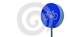 Bicycle sign informative that allows only bikes. White backdrop, space for text, banner, close up.