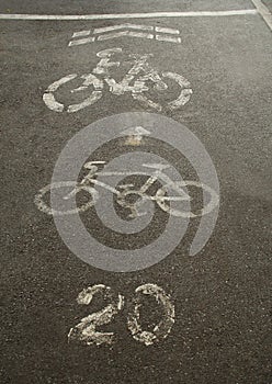 Bicycle sign path on road