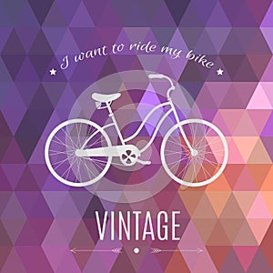 Bicycle silhouette on a geometric background. Retro poster design template. Vector illustration