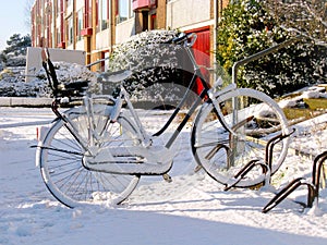 Bicycle in snow in Holland