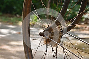 bicycle spoke detail isolated background. Used motion blurr for simulated motion wheel