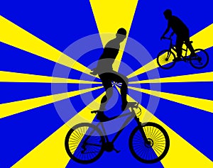 Bicycle stunts 1 with background vector silhouette