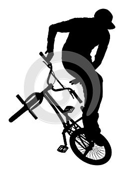 Bicycle stunts vector silhouette. Bike performer. exercising acrobatic figure. Complicate trick.