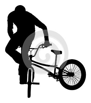 Bicycle stunts vector silhouette. Bike performer. exercising acrobatic figure. Complicate trick.