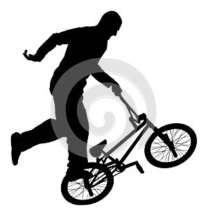 Bicycle stunts vector silhouette. Bike performer. exercising acrobatic figure. Complicate trick. photo