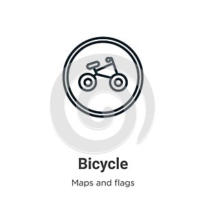 Bicycle symbol outline vector icon. Thin line black bicycle symbol icon, flat vector simple element illustration from editable