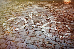 Bicycle symbol painted on the asphalt road