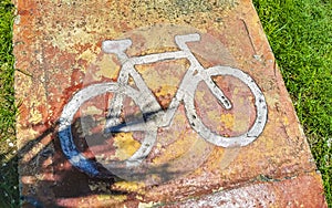 Bicycle symbol sign on ground of a bicycle lane Mexico