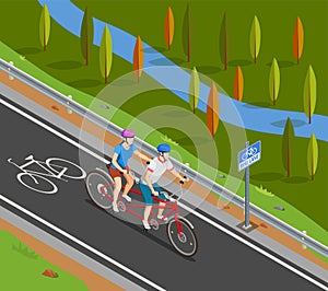 Bicycle Tandem Trip Isometric Composition