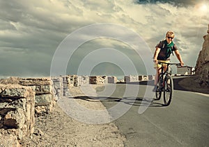 Bicycle tarveler ride on the road