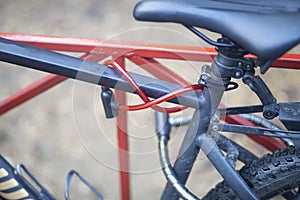 Bicycle theft in the city. The bike is locked in the city