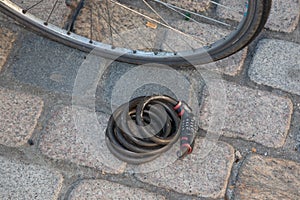 Bicycle theft folded bicycle lock Stolen bike lock cut by a thief